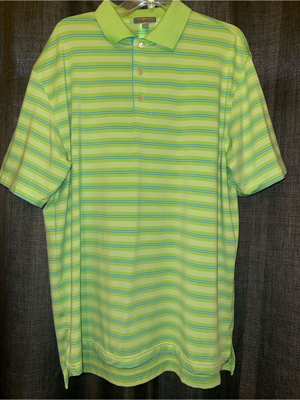 Peter Millar Men's LG Golf Polo Shirt Summer Comfort Green Blue Stripes